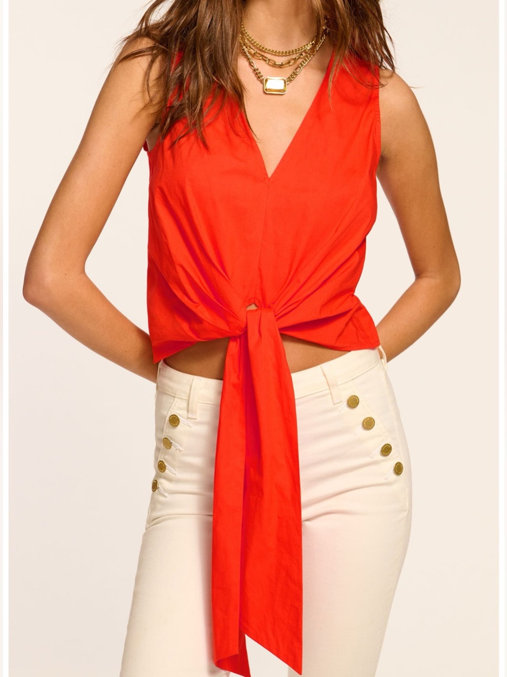 NWT Ramy Brook Svetlana Tie Hem Sleeveless Crop Top size M in Bright Lily